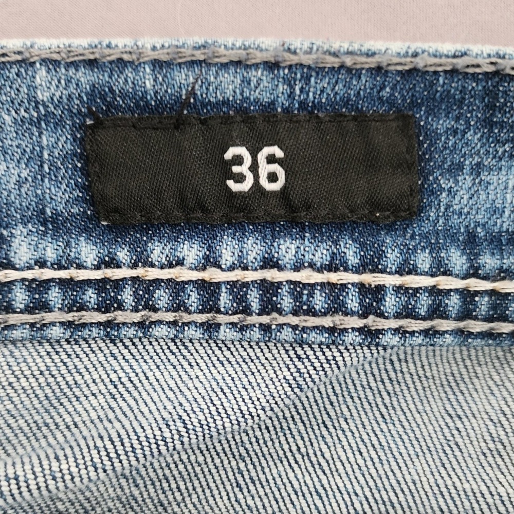 Affliction Blake Relaxed Straight Jeans Mens 36 Blue Acid Wash Embroidered Y2K - Picture 4 of 6